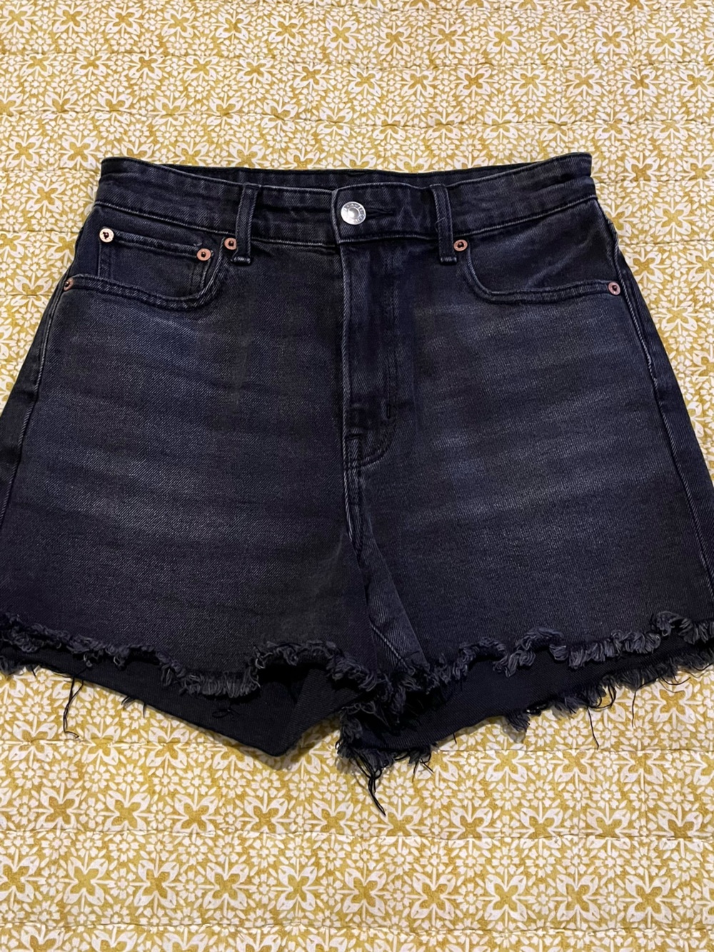 American Eagle Outfitters Black High-Waist Frayed Denim Shorts